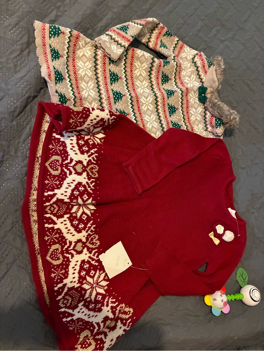 Tommy Bahama Girls' Red and Cream Holiday Knit Sweater Dress